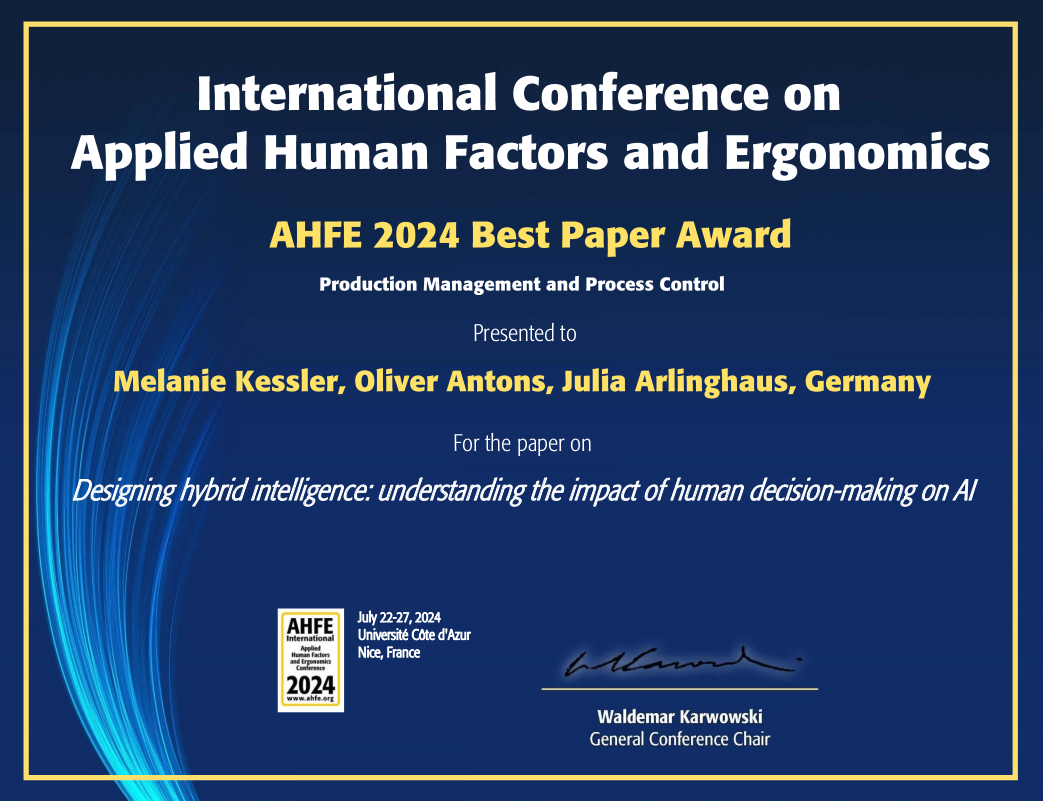 Best Paper Award @ AHFE 2024 Conference